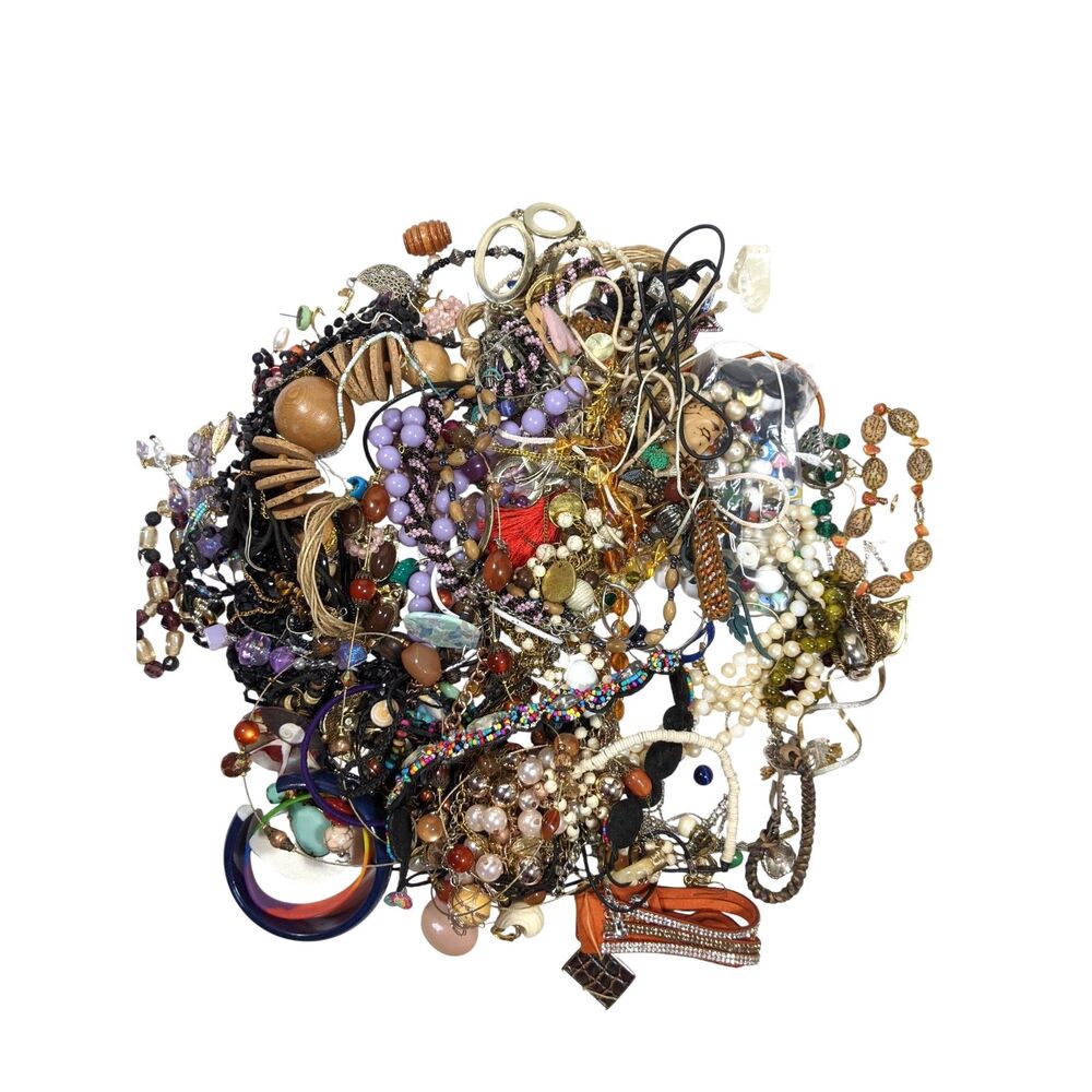 Craft Grab Bag Mystery Bag Broken Jewelry Earrings Necklaces NOT Wearable 3lb #2
